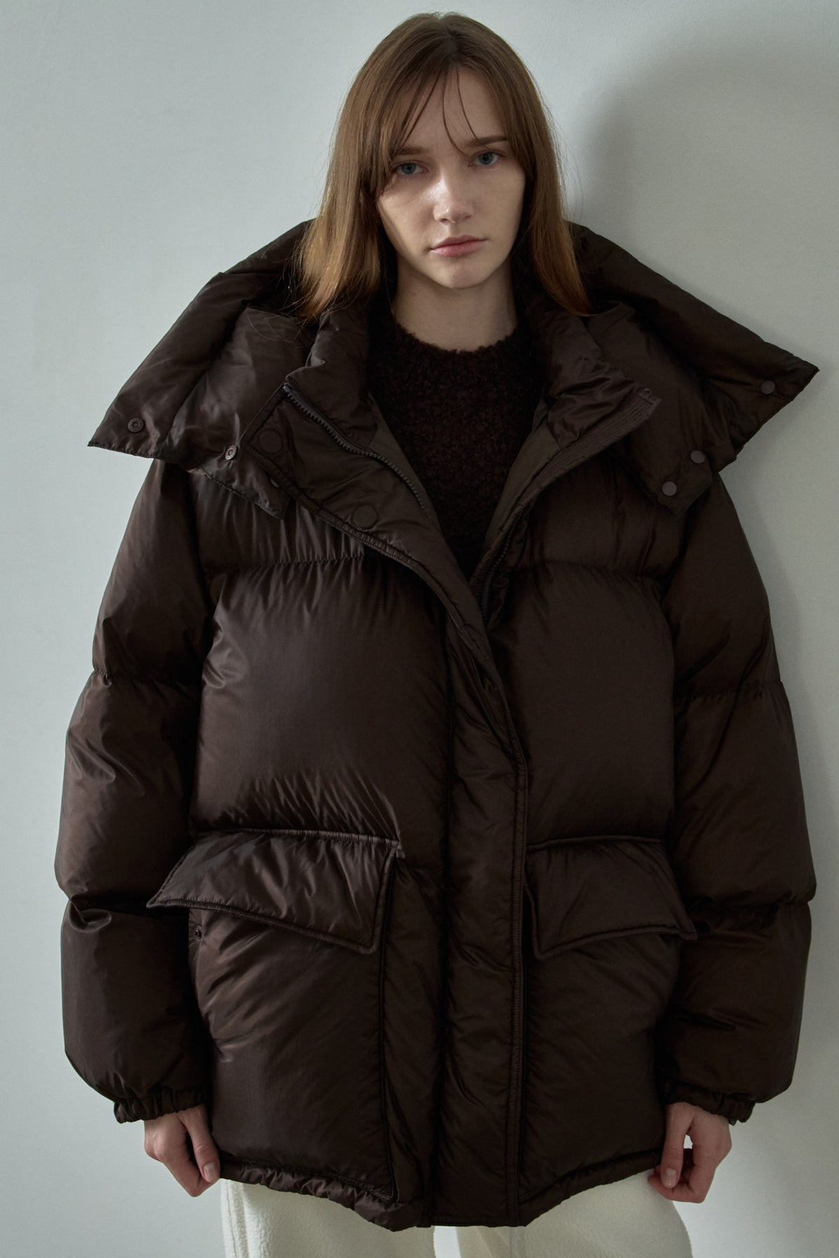 Goose Down Half Padded Coat_brown