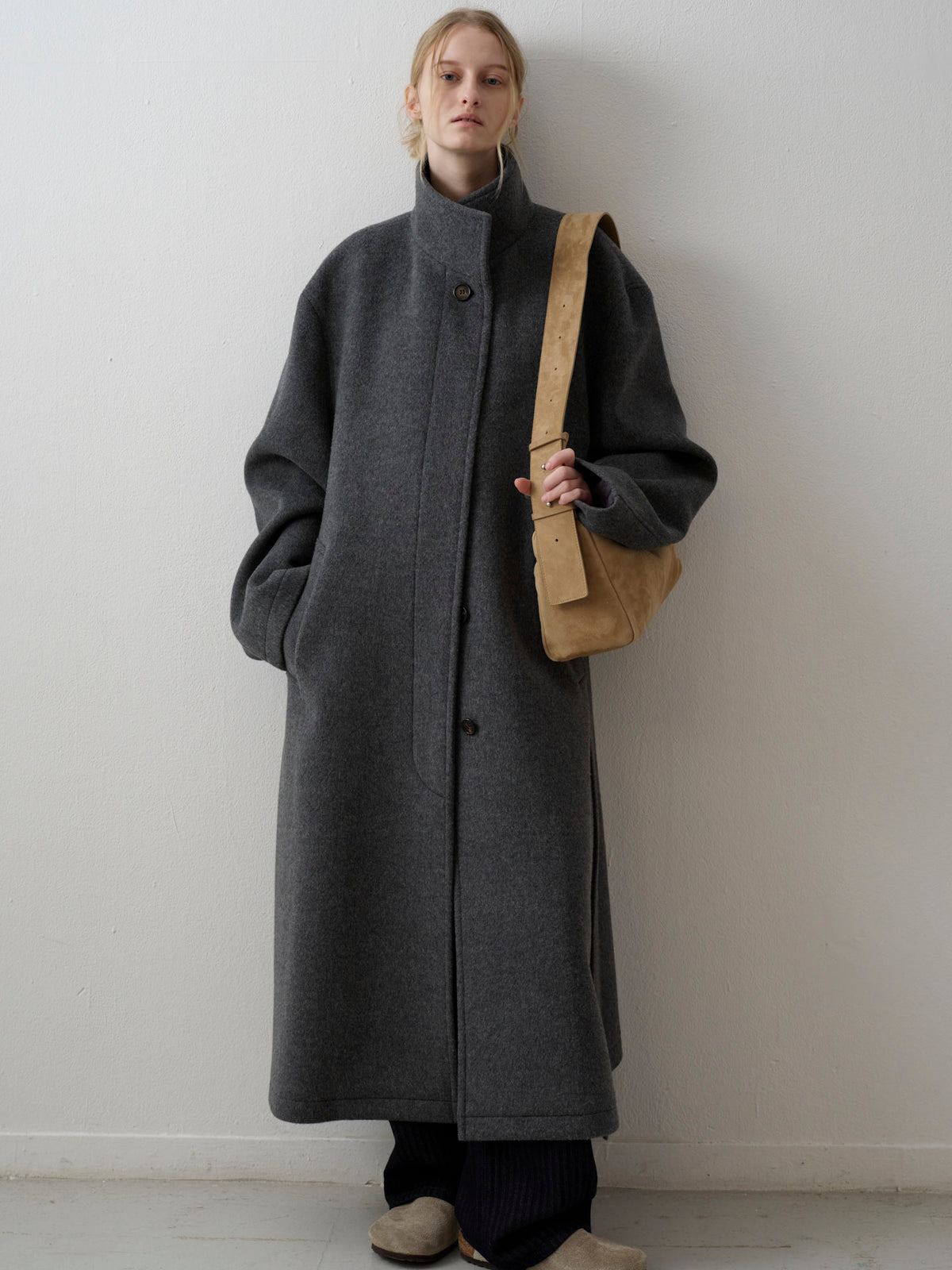 Cashmere High-neck Coat_charcoal