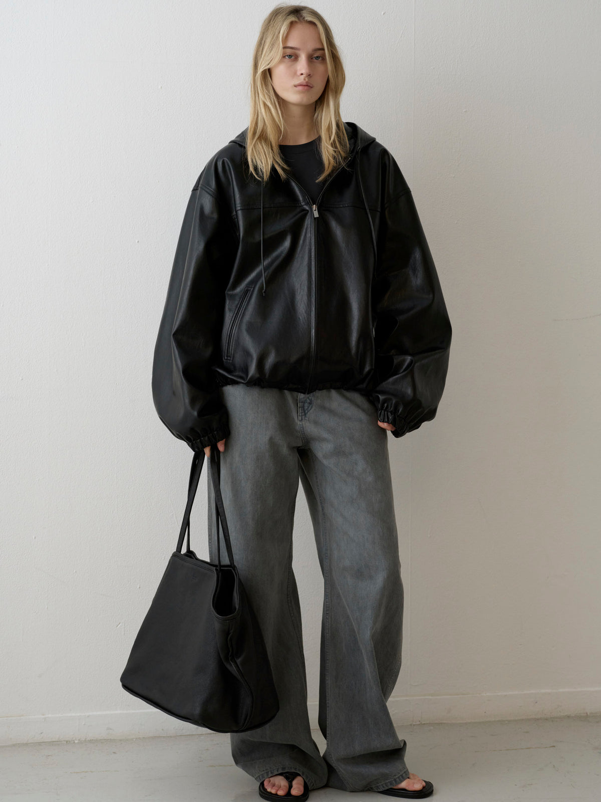 Leather Zip-Up Hoodie_black