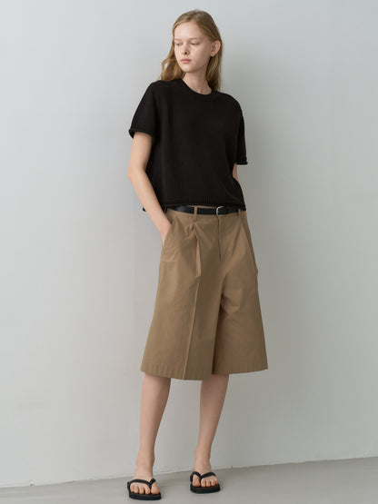 Vintage Cotton Wide Bermuda Pants_almond beige
