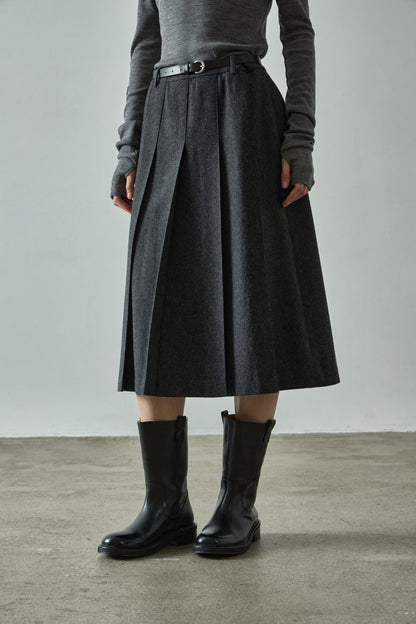 Classic Pleated Skirt_charcoal