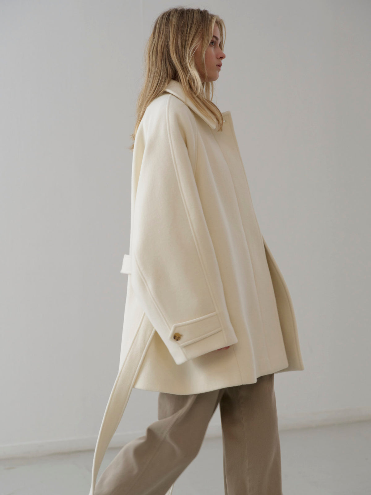 Cashmere Belted Half Coat_ivory