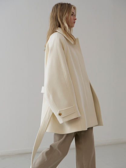 Cashmere Belted Half Coat_ivory