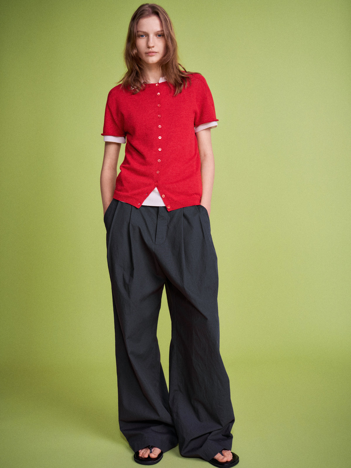 Vintage Cotton Two-Tuck Wide Pants_charcoal