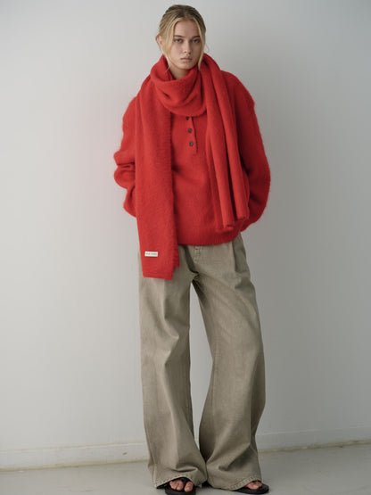 Alpaca Henley Neck Sweater_red