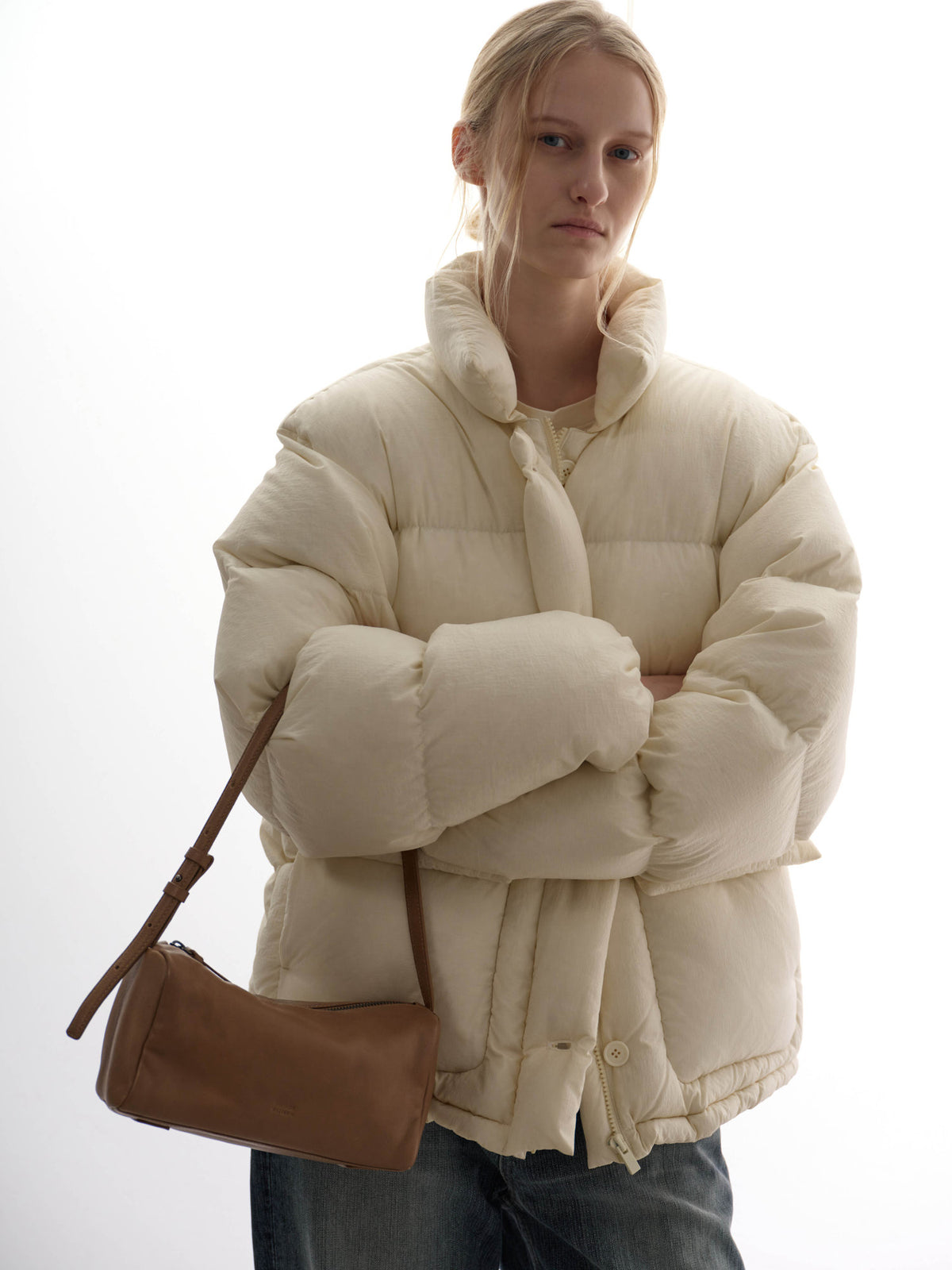 Goose down button puffer_ivory