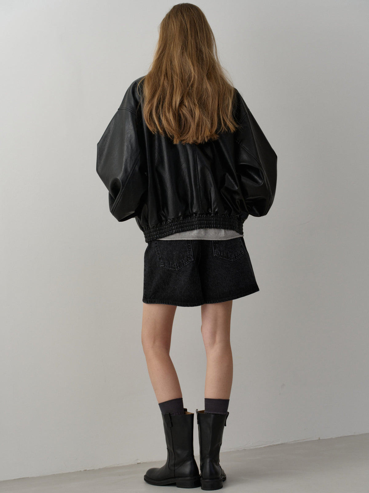 Stand Collar Leather Blouson_black