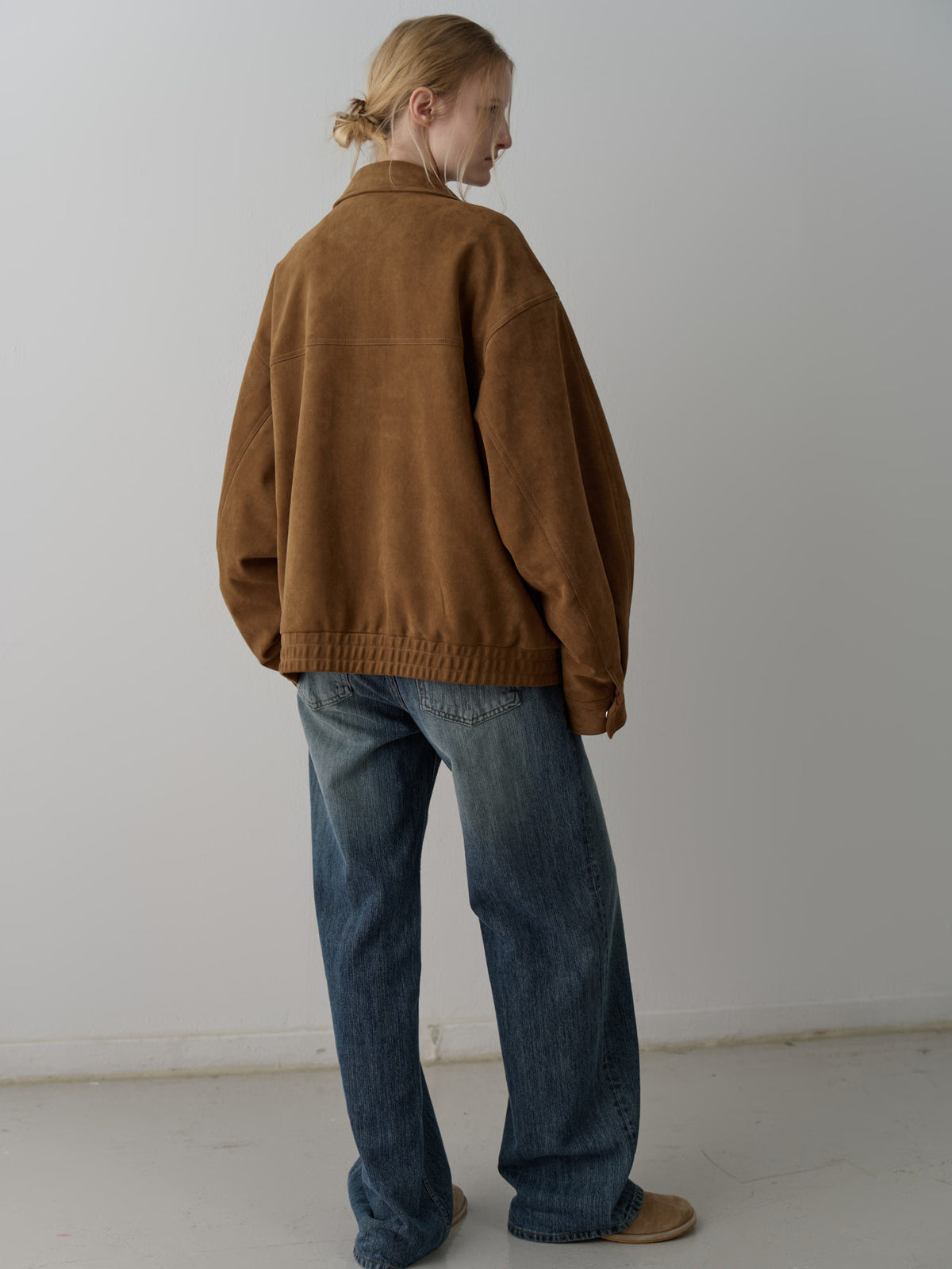 Oversized Fit Stitched Suede Blouson_camel