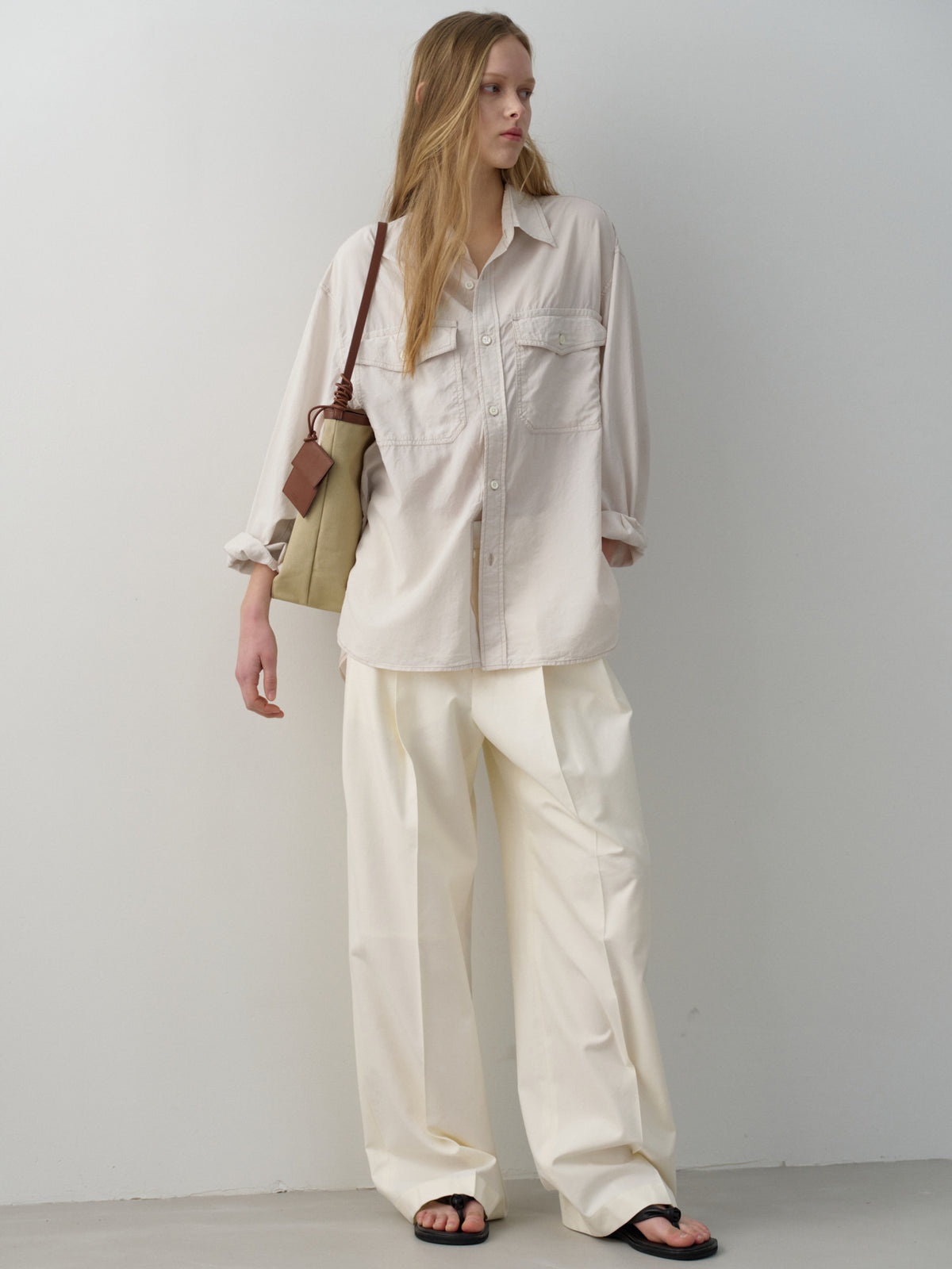 Cotton Two-Tuck Wide Pants_off white