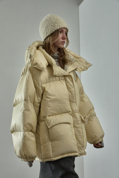 Goose Down Half Padded Coat_butter