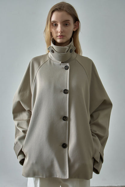 Overfit Cotton Half Coat_olive beige