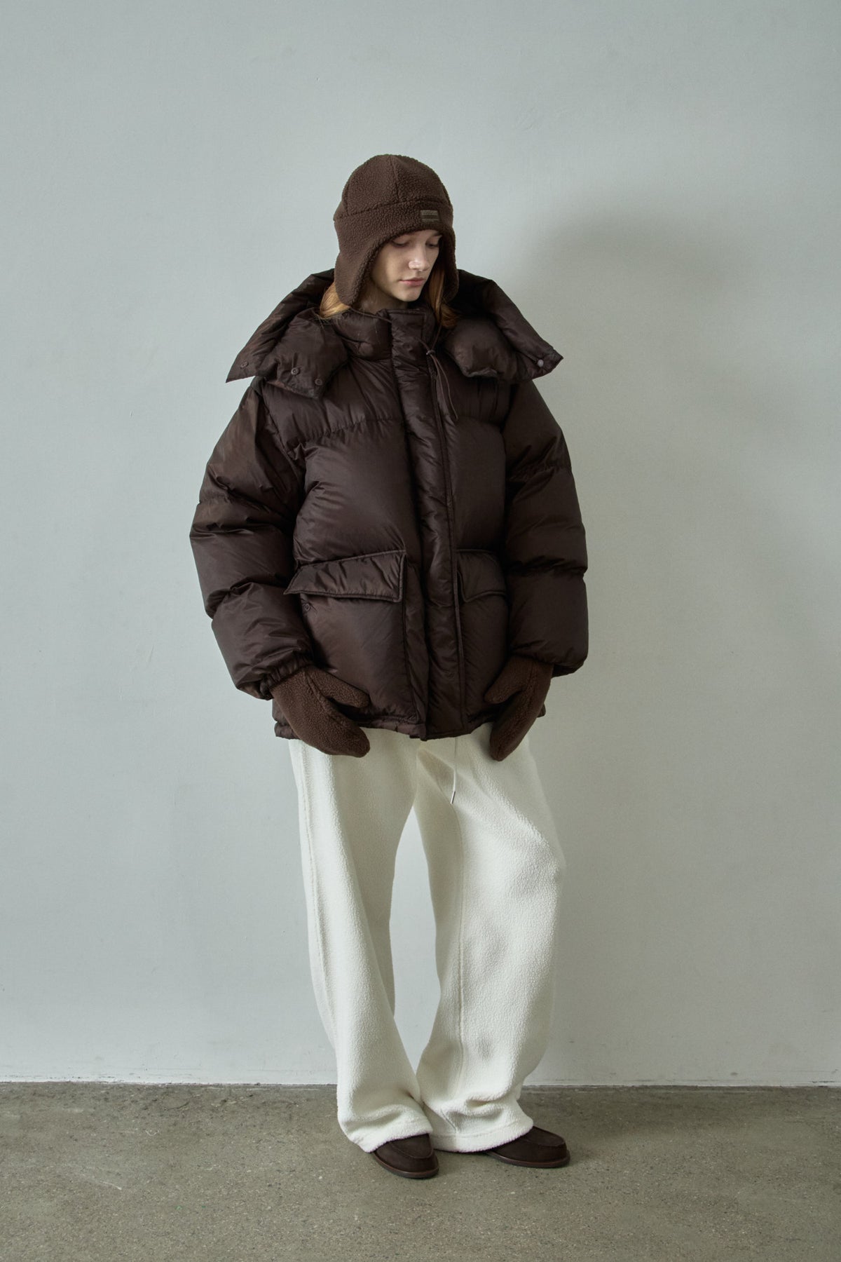 Goose Down Half Padded Coat_brown