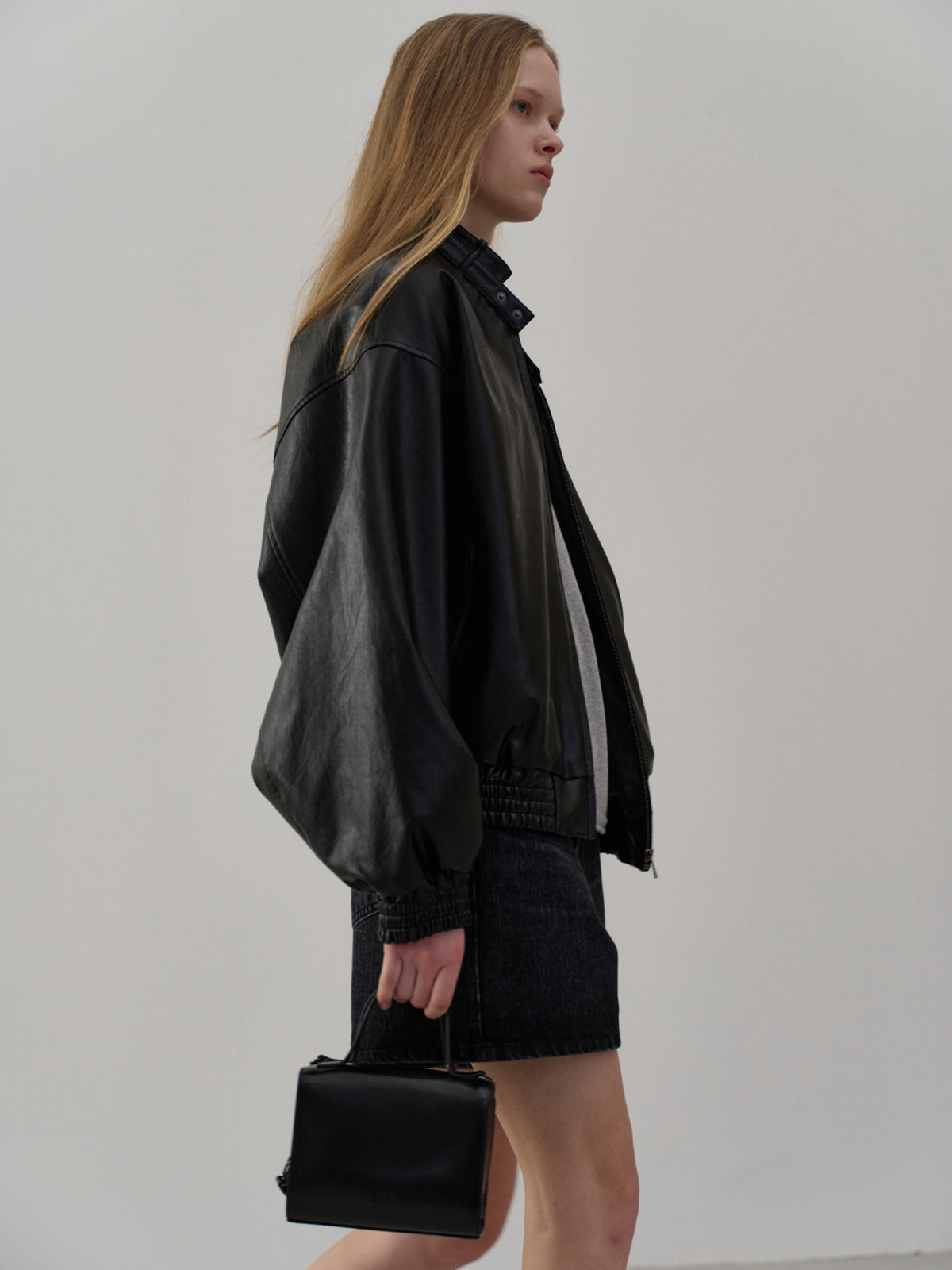 Stand Collar Leather Blouson_black