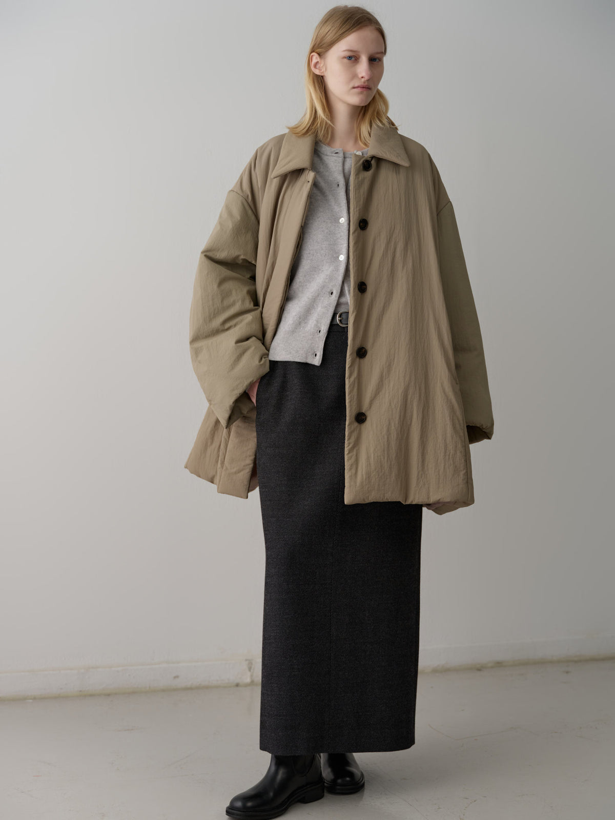 Wool Twill Maxi Skirt_Charcoal