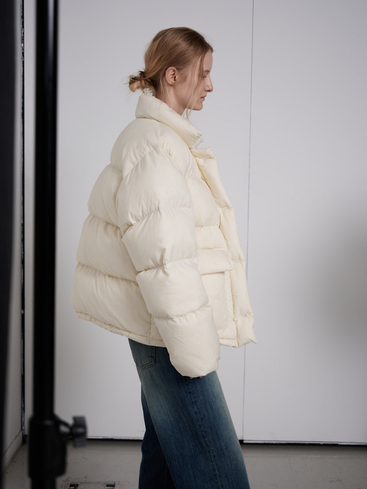 Goose down button puffer_ivory