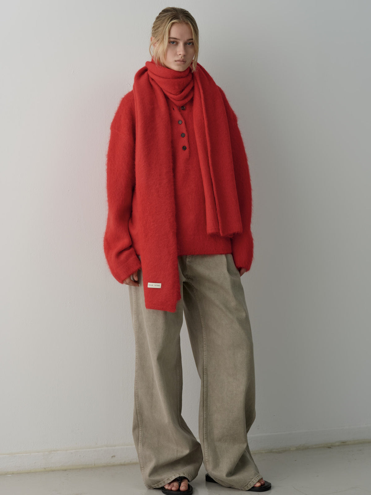 Alpaca Henley Neck Sweater_red