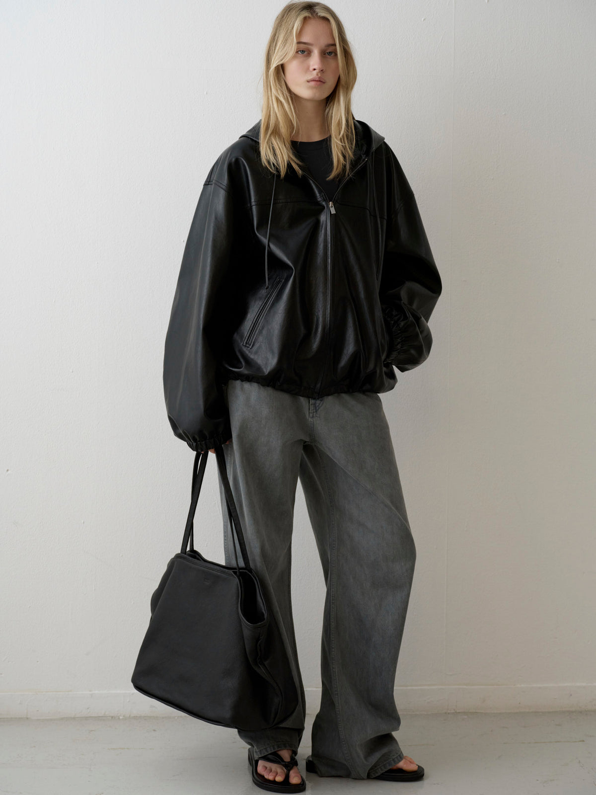 Leather Zip-Up Hoodie_black