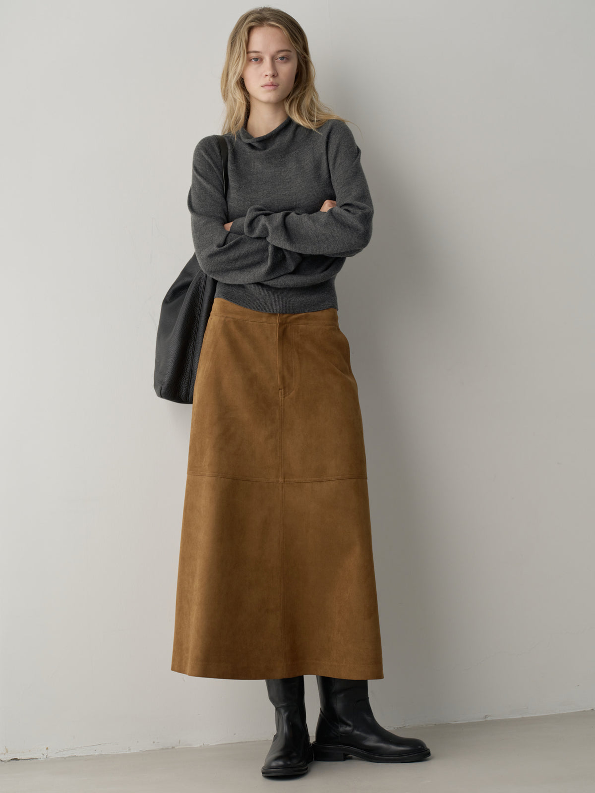 [11/25 Pre-order] Merino Wool Mock Neck Knit_charcoal