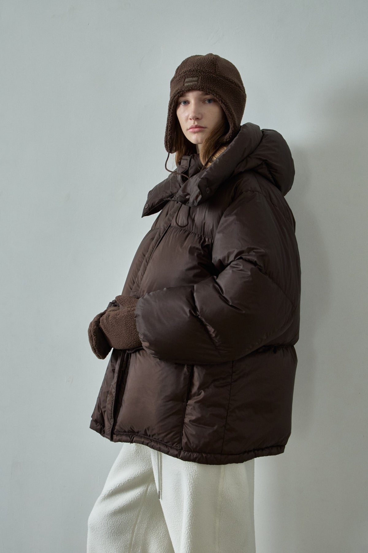 Goose Down Half Padded Coat_brown