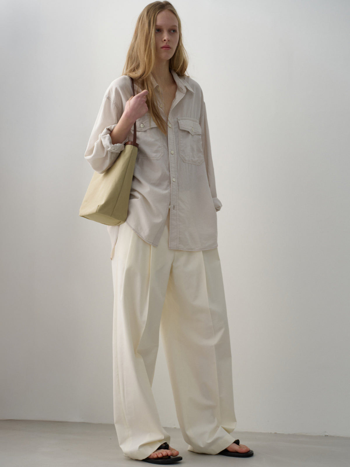 Cotton Two-Tuck Wide Pants_off white