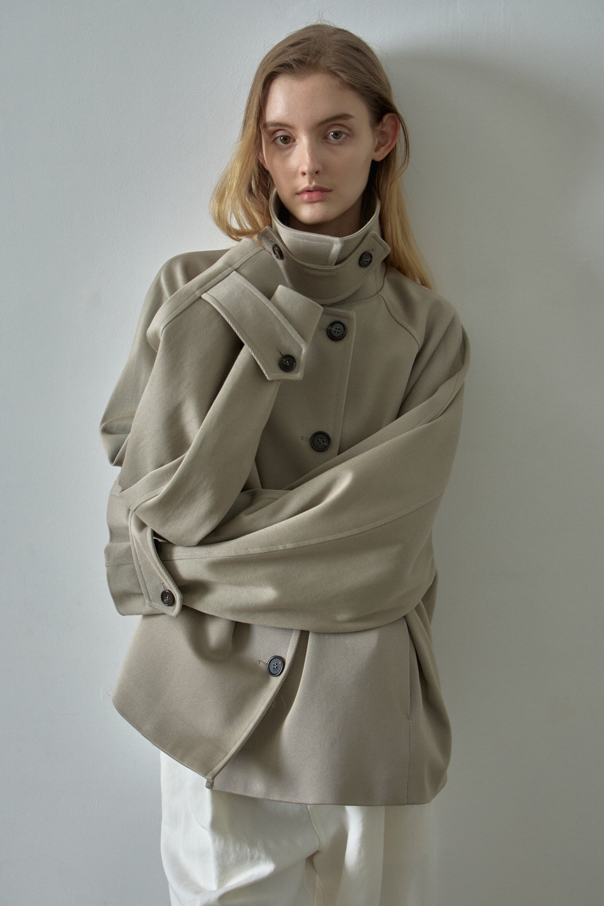 Overfit Cotton Half Coat_olive beige