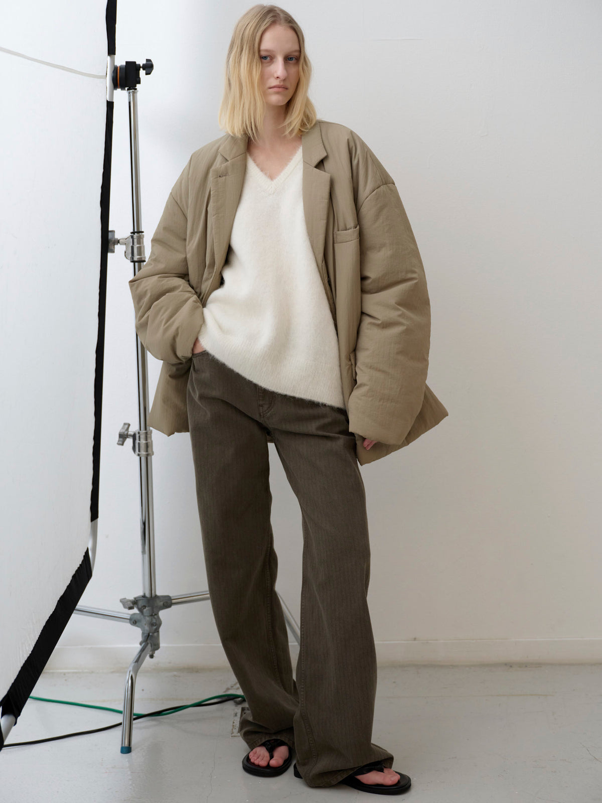 Padded Curved-Sleeve Blazer_mocha