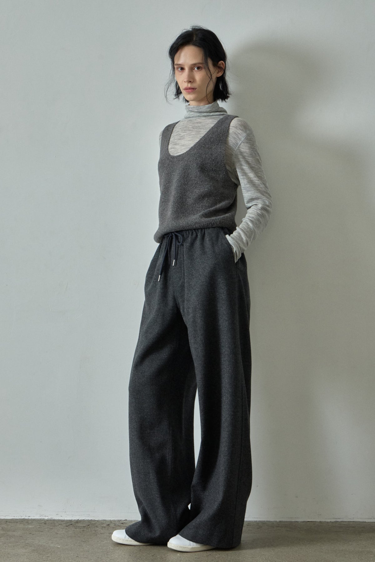 Relaxed Wool Banding Pants_dark charcoal