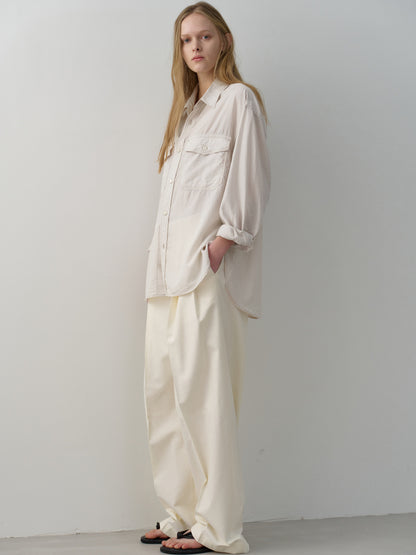 Cotton Two-Tuck Wide Pants_off white