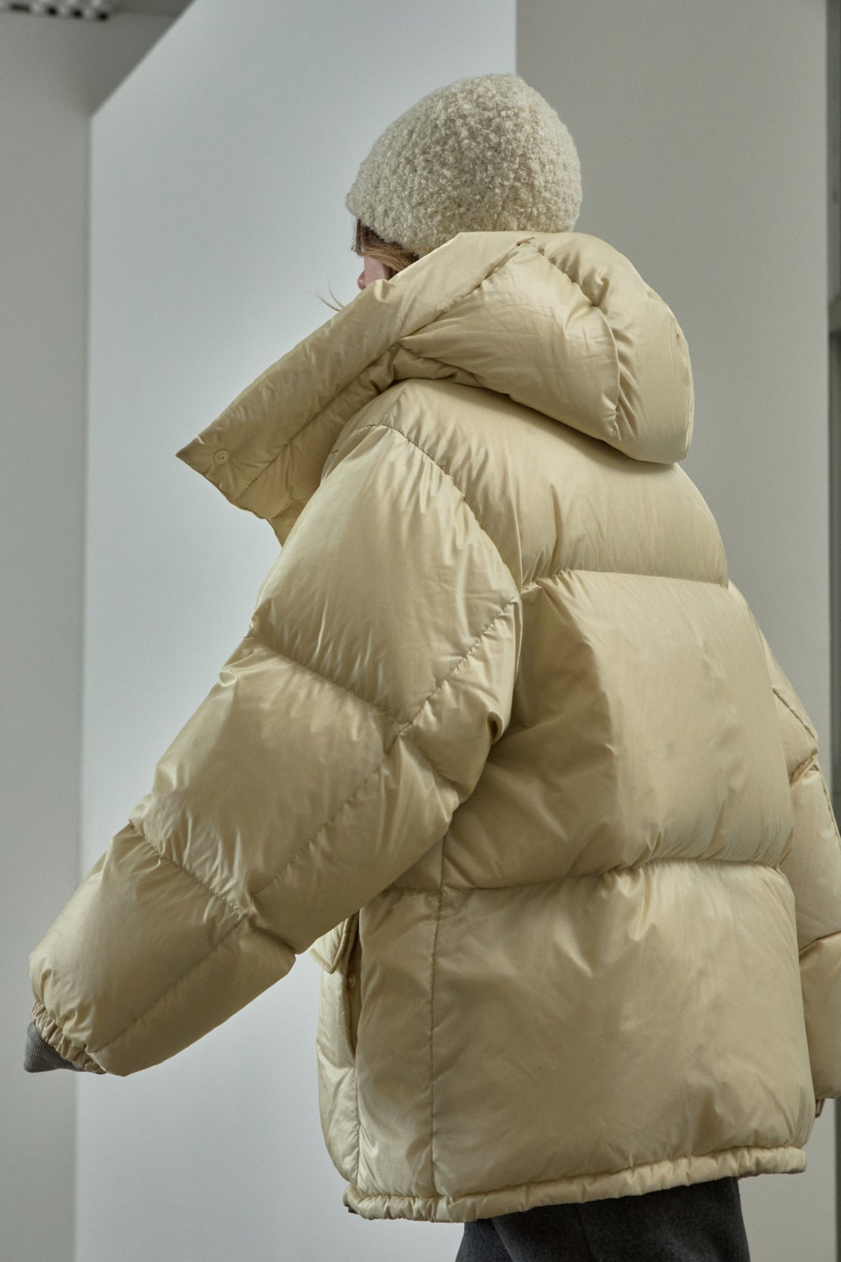 Goose Down Half Padded Coat_butter
