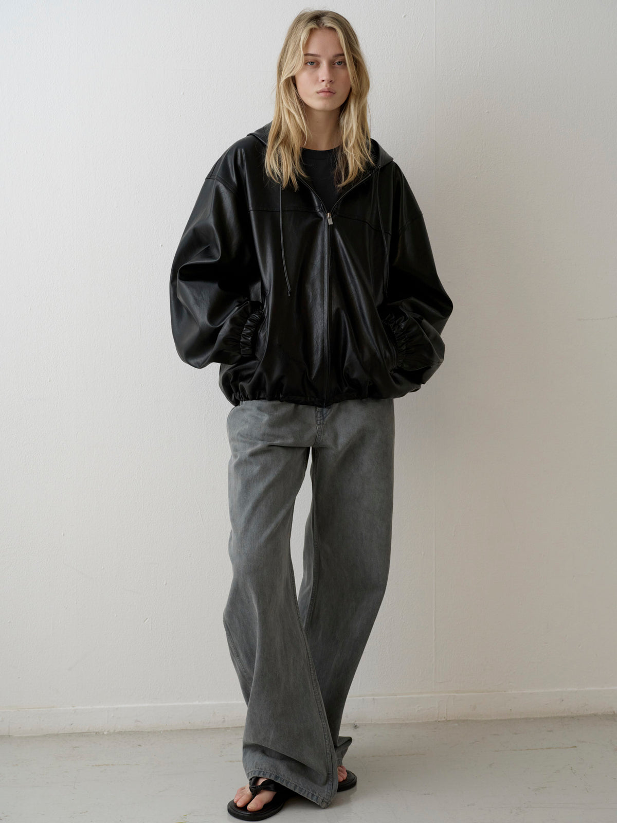 Leather Zip-Up Hoodie_black