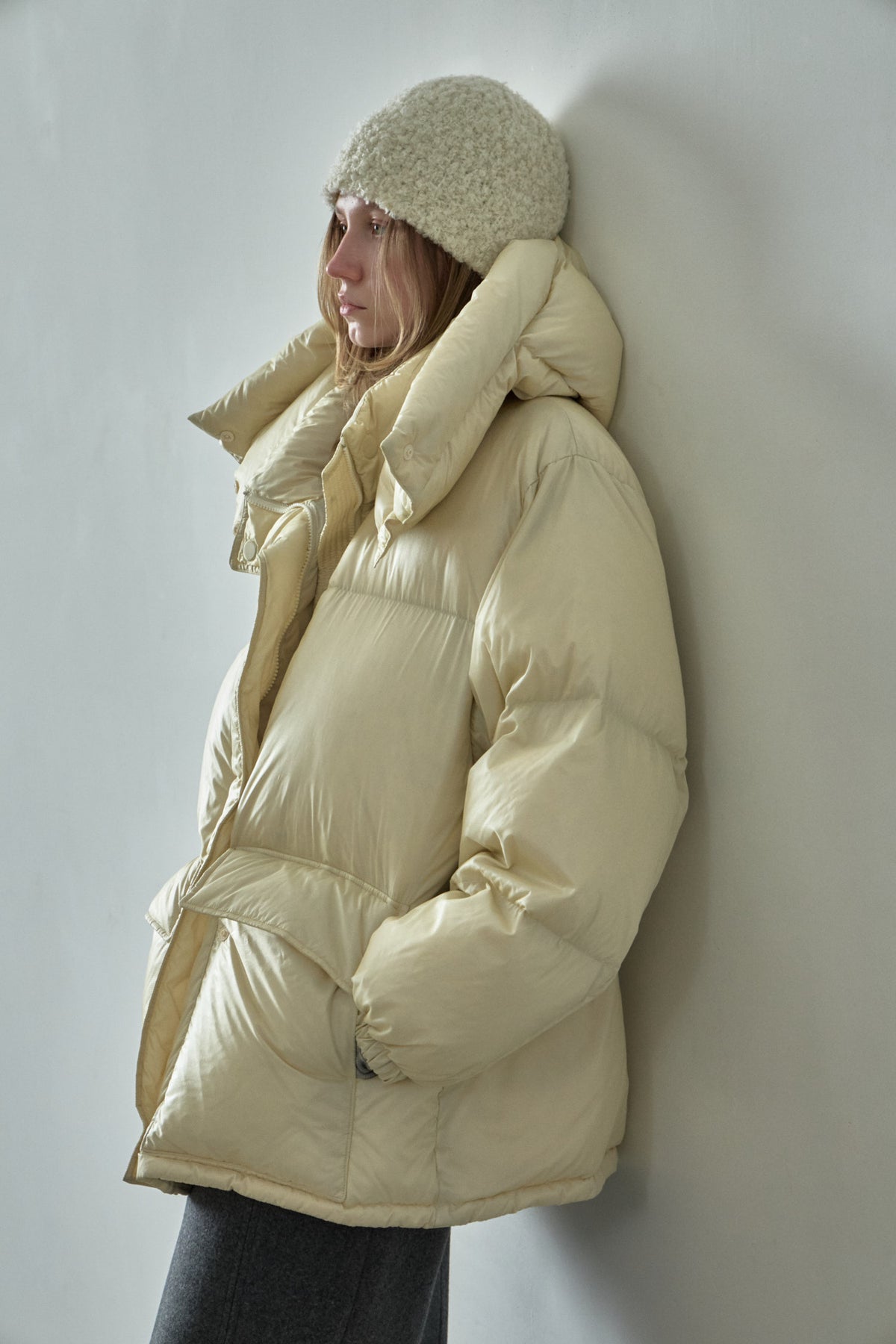 Goose Down Half Padded Coat_butter