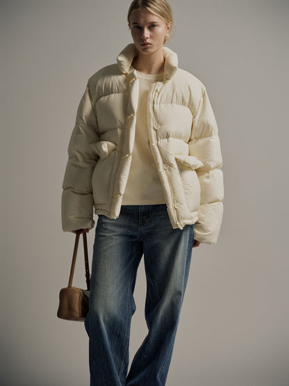 Goose down button puffer_ivory