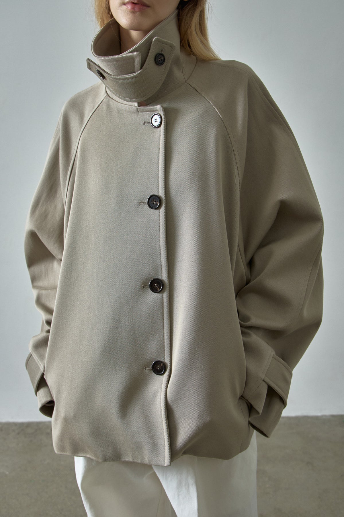 Overfit Cotton Half Coat_olive beige