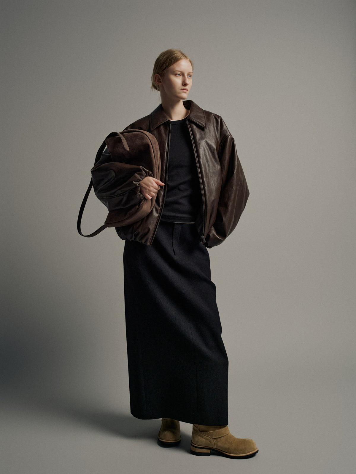 Leather Bomber Jacket_brown