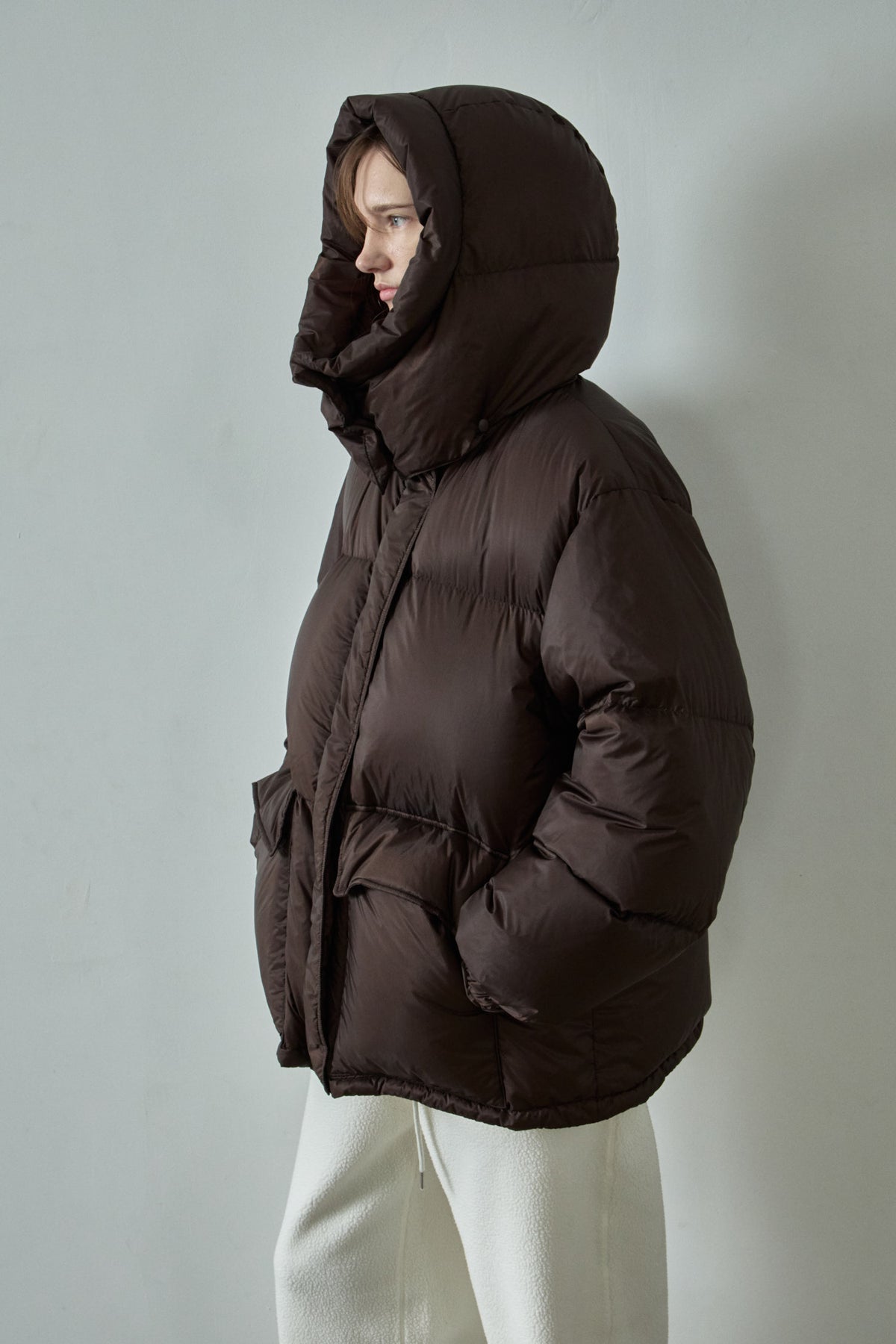 Goose Down Half Padded Coat_brown