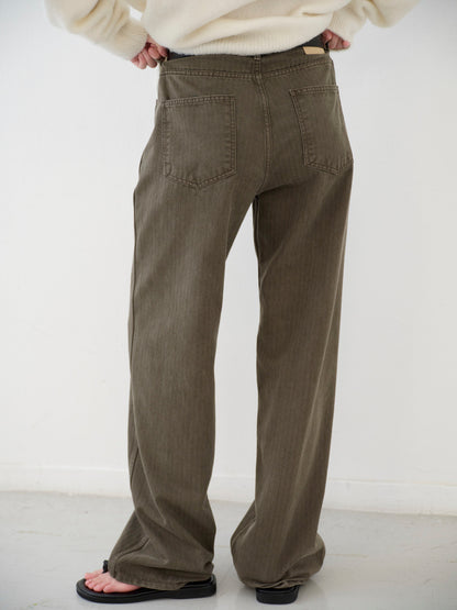 Striped Straight Denim_khaki