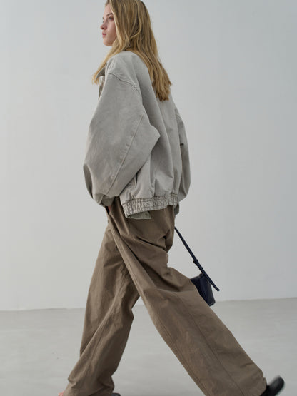 Oversized Fit Utility Cotton Blouson_sand grey