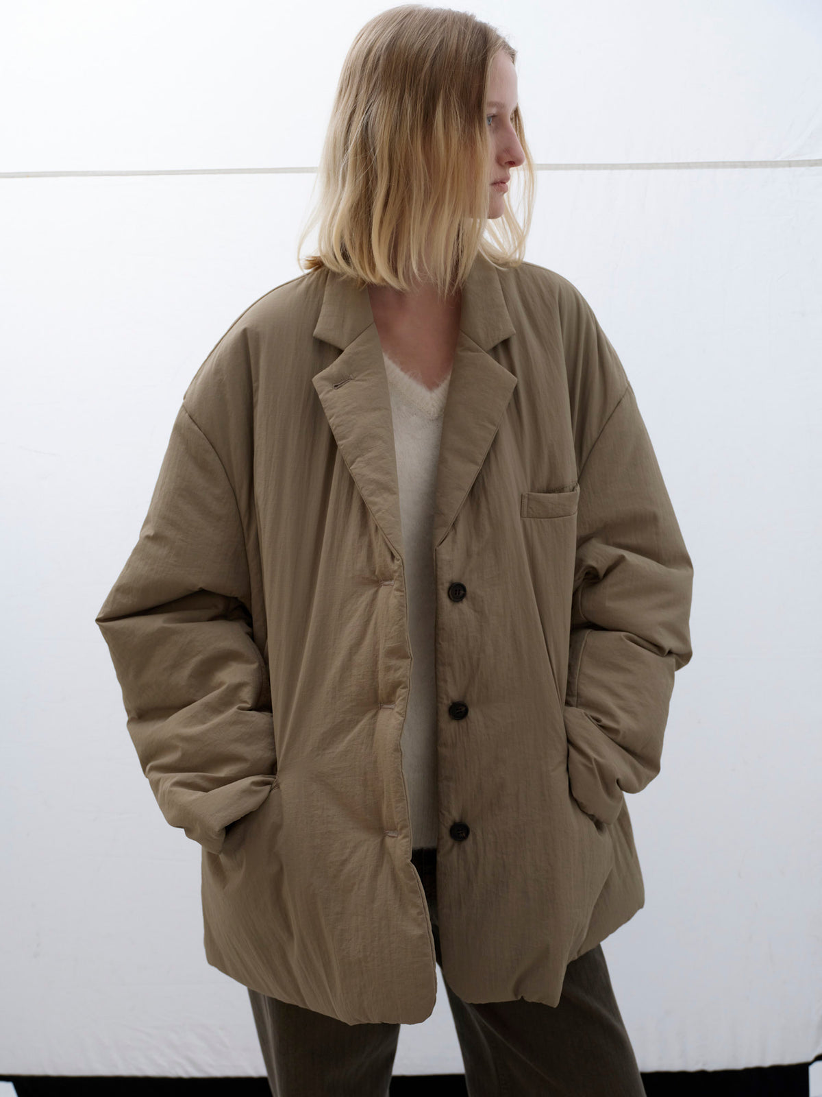 Padded Curved-Sleeve Blazer_mocha