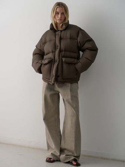 Goose down button puffer_brown