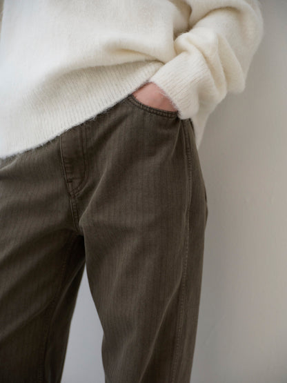 Striped Straight Denim_khaki