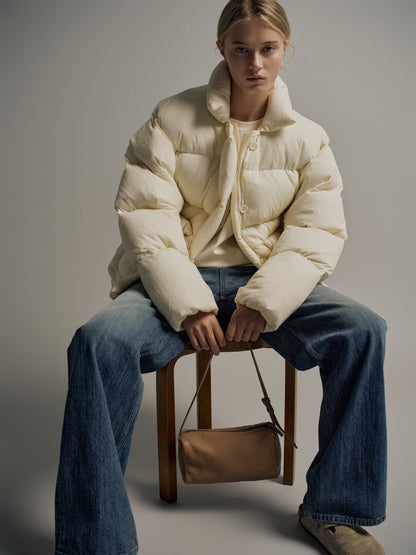 Goose down button puffer_ivory