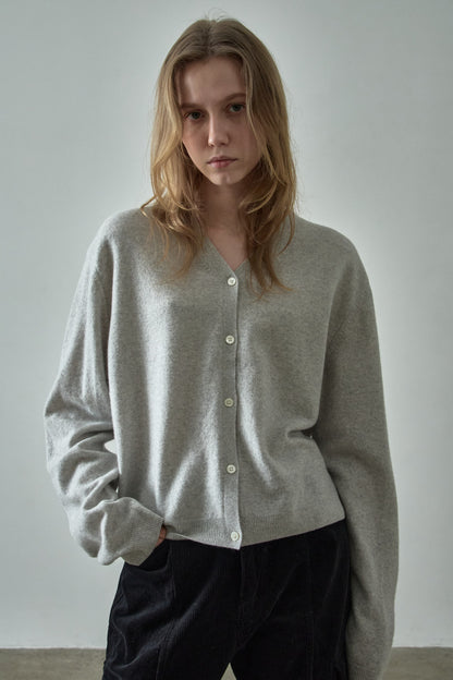 [11/11 Pre-order] Cashmere V-neck Cardigan_light grey