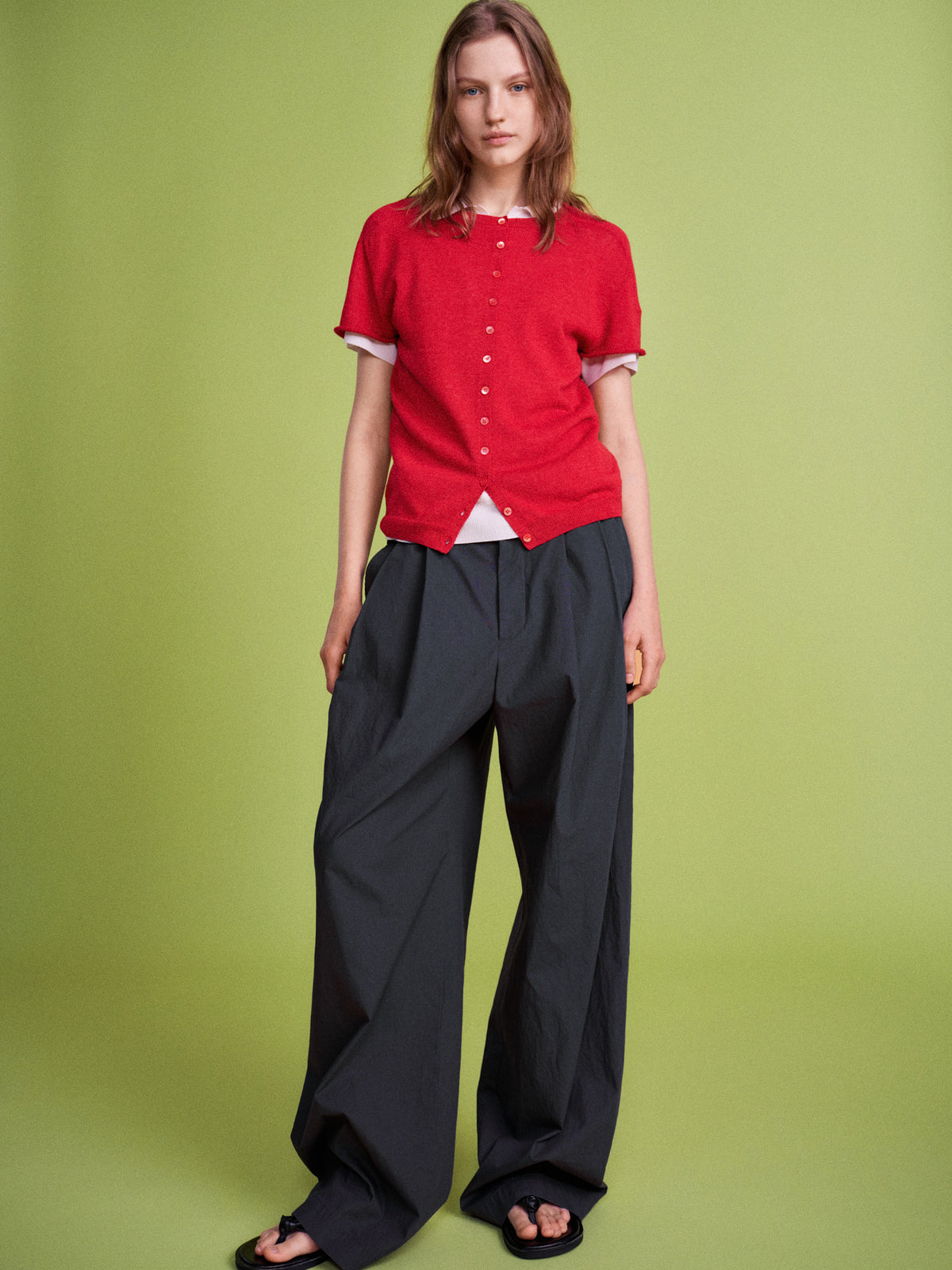 Vintage Cotton Two-Tuck Wide Pants_charcoal
