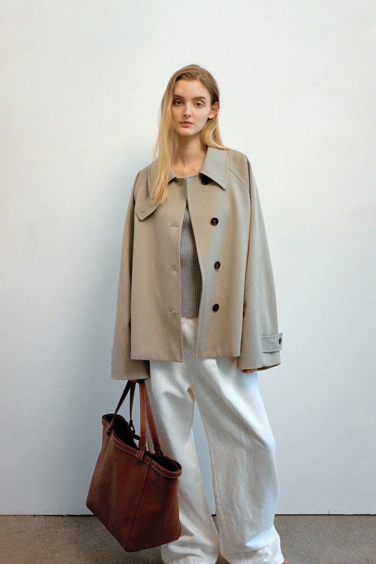 Overfit Cotton Half Coat_olive beige