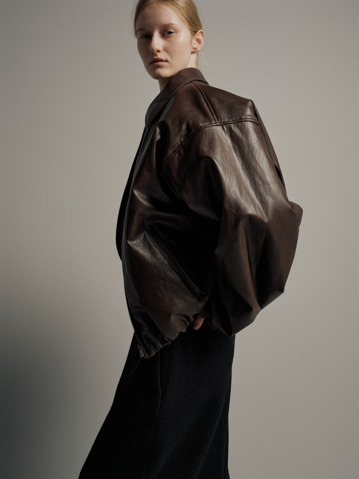 Leather Bomber Jacket_brown