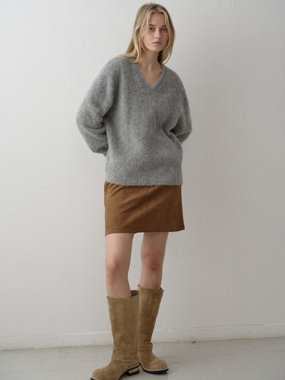Alpaca V-Neck Sweater_grey