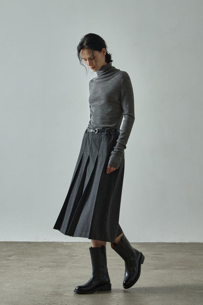 Classic Pleated Skirt_charcoal