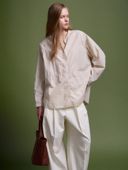 Cotton Band-Collar Blouse_beige