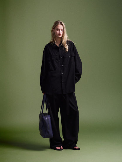 Belted Two-Tuck Wide Pants_black