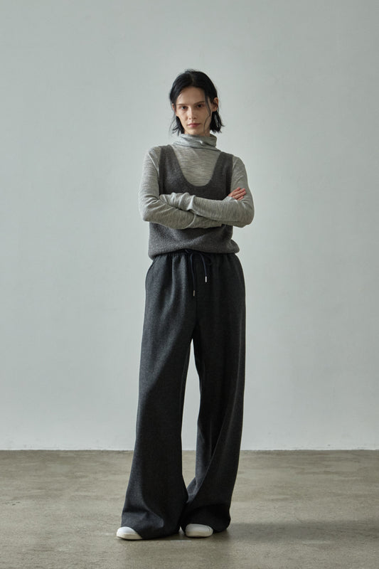 Relaxed Wool Banding Pants_dark charcoal